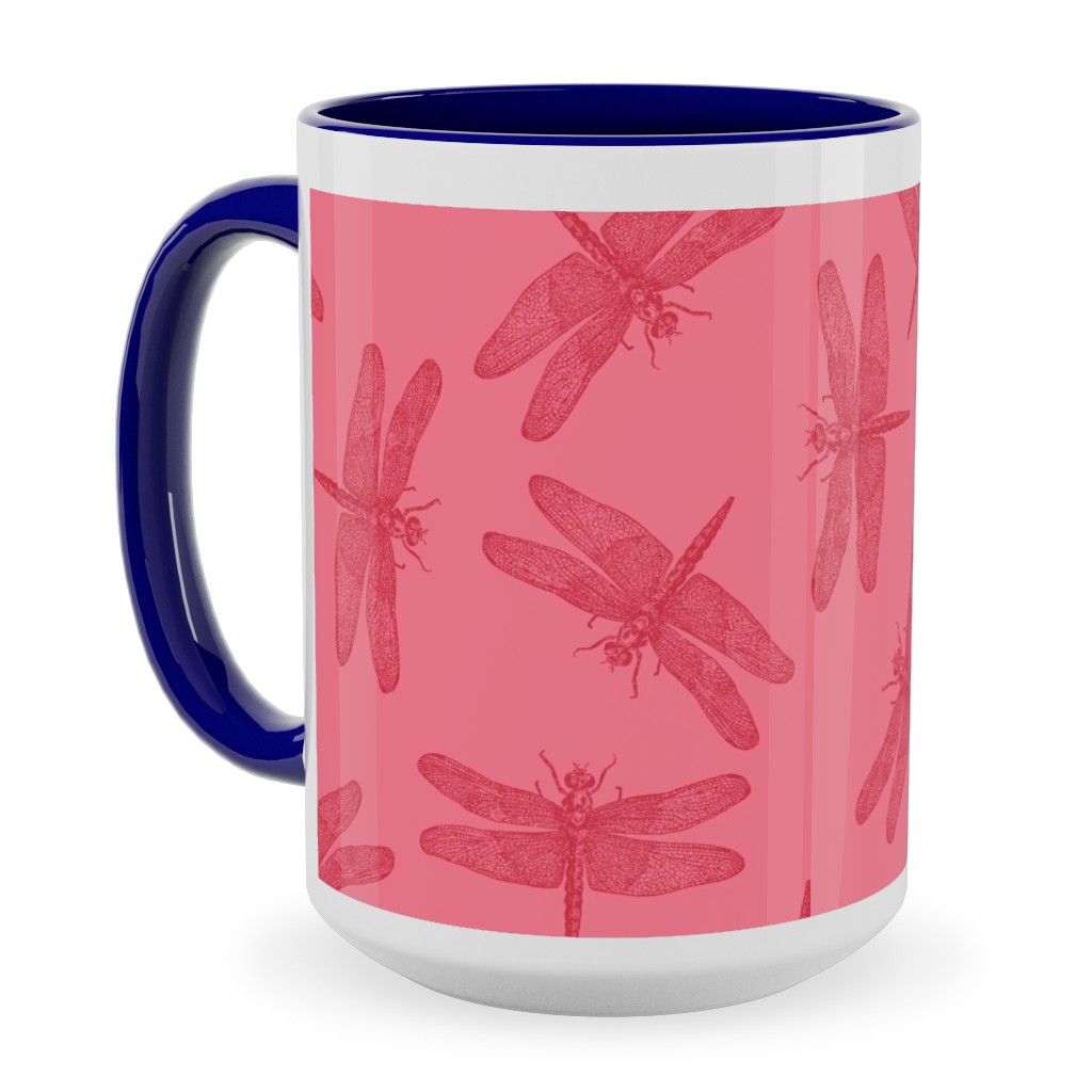 Vintage Dragonfly - Pink Ceramic Mug, Blue,  , 15oz, Pink