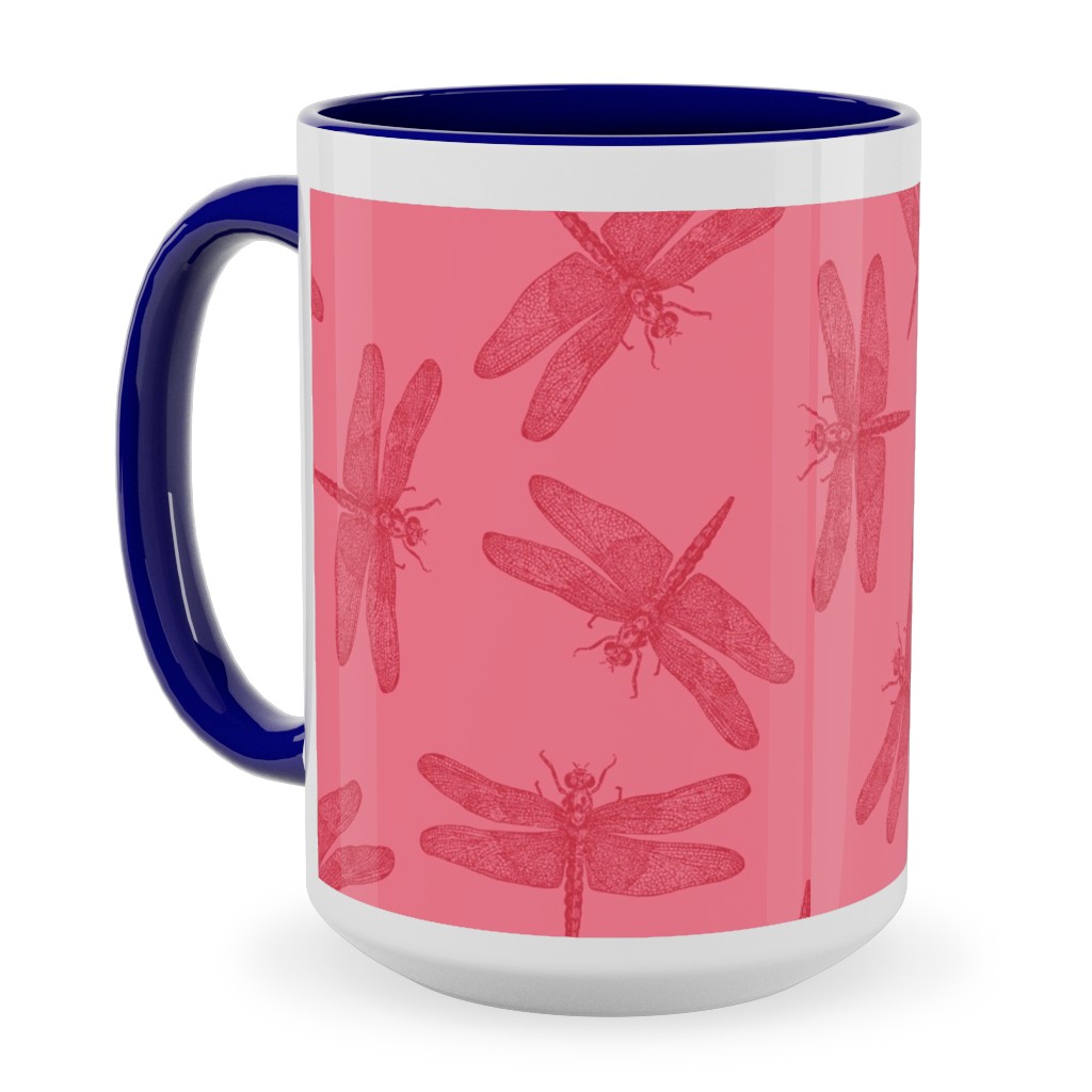 Vintage Dragonfly - Pink Ceramic Mug, Blue, , 15oz, Pink, Bright Pink