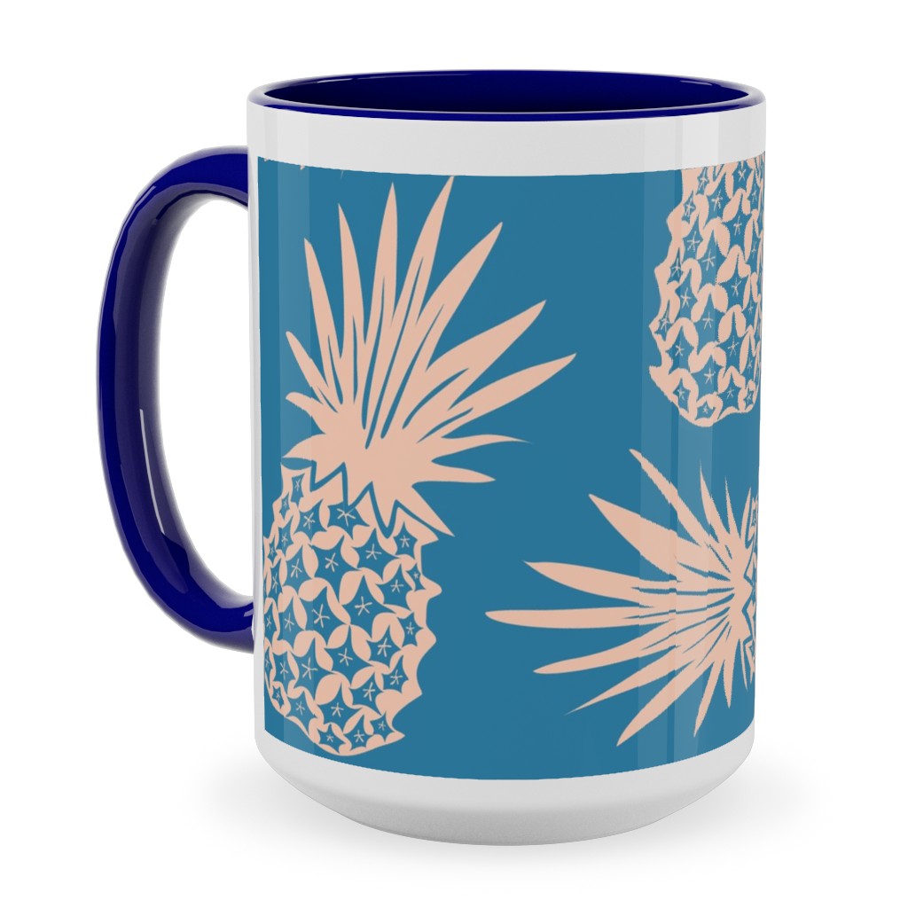 Pineapples Ceramic Mug, Blue, , 15oz, Blue, True Blue