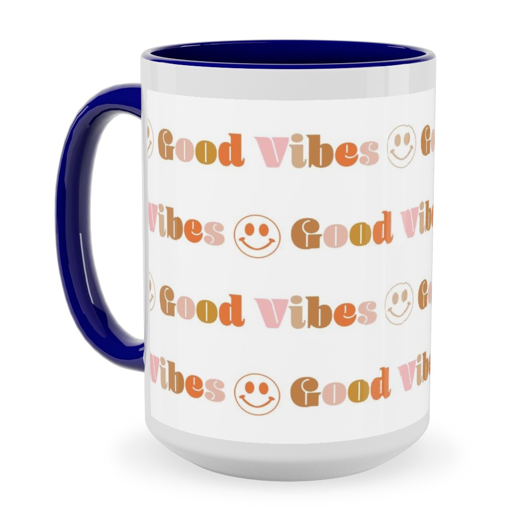 Good Vibes - Neutral Ceramic Mug, Blue,  , 15oz, Beige