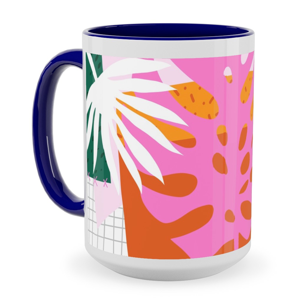 Palm Leaves Patchwork Summer Collage - Multi Ceramic Mug, Blue, , 15oz, Multicolor