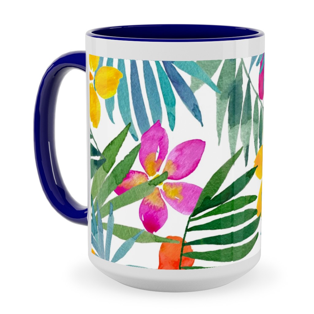 Watercolor Tropical Vibes - Multi Ceramic Mug, Blue, , 15oz, Multicolor