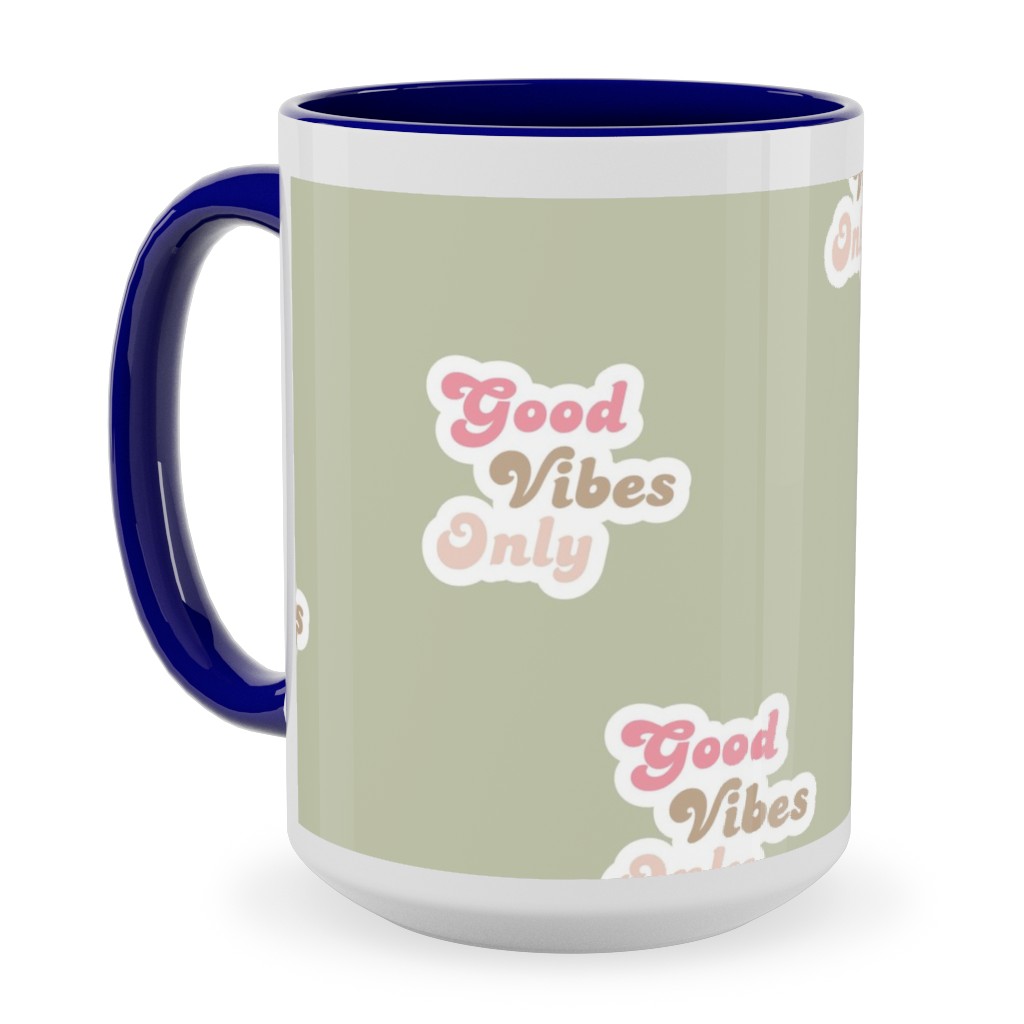 Seventies Retro Good Vibes Only Ceramic Mug, Blue, , 15oz, Green, Willow