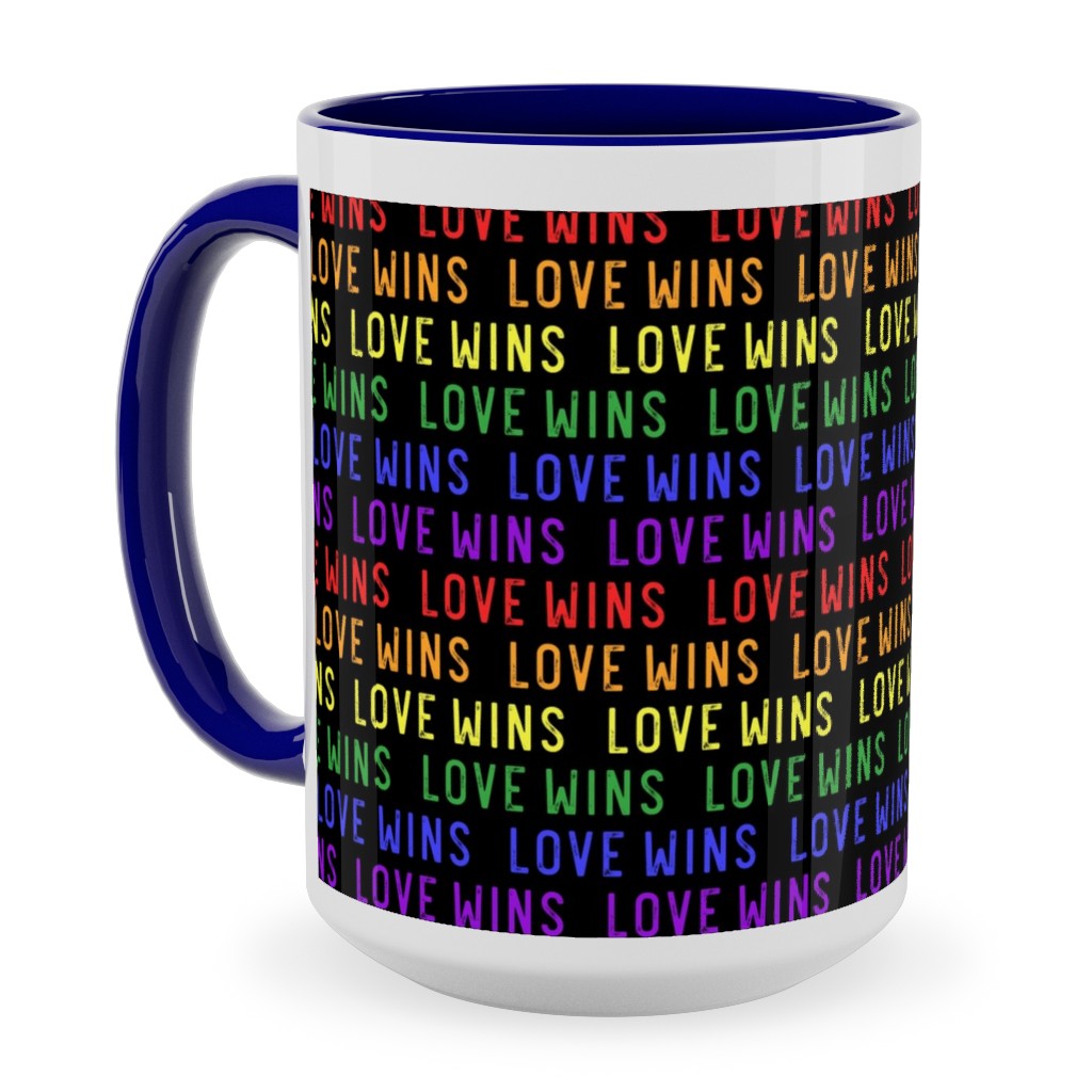 Love Wins Rainbow Ceramic Mug, Blue, , 15oz, Multicolor, Black