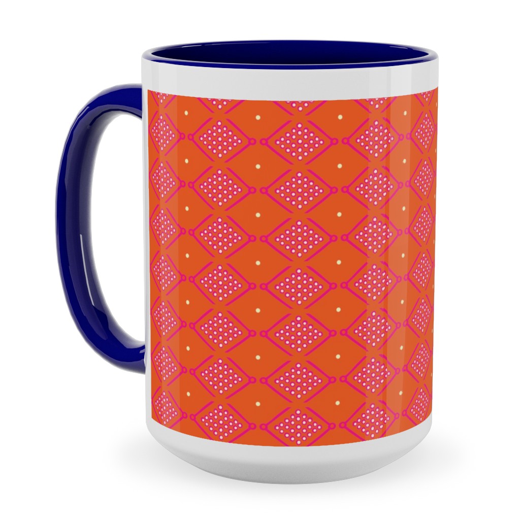 Tribal Geometric - Orange Ceramic Mug, Blue, , 15oz, Orange, Orange