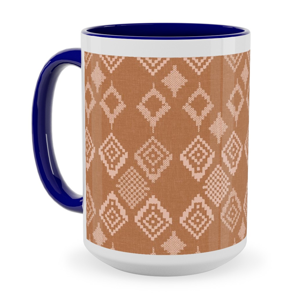 Boho Fair Isle - Rust Ceramic Mug, Blue,  , 15oz, Orange