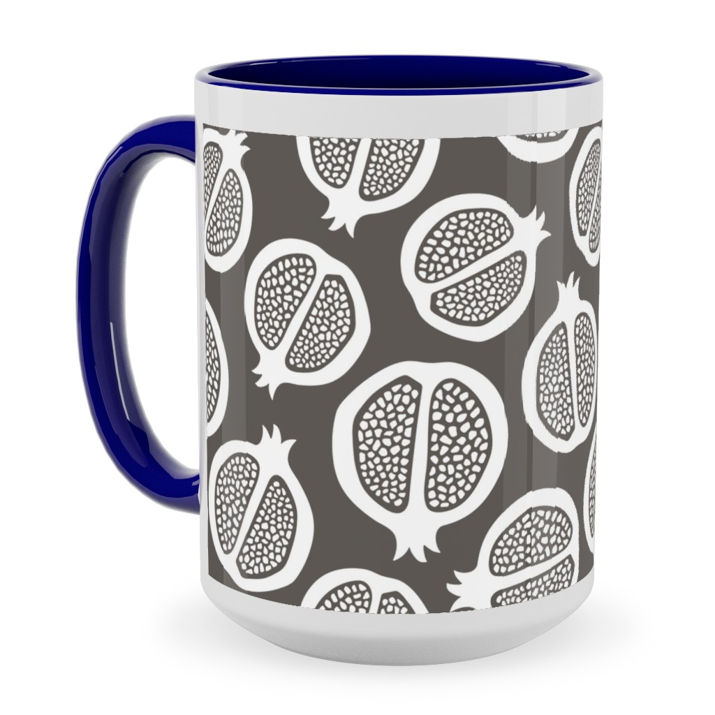 Pomegranate - Black & White Ceramic Mug, Blue, , 15oz, Gray, Gray