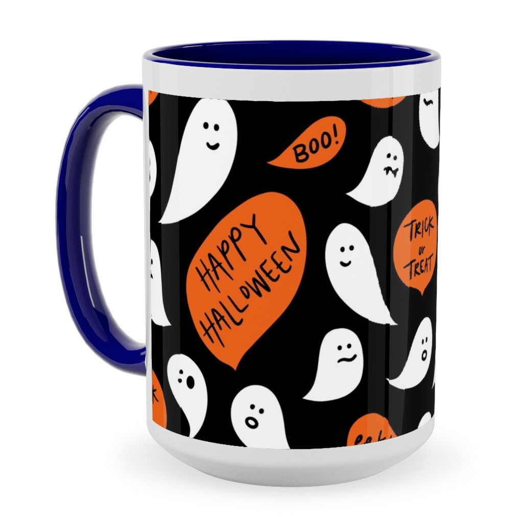 Halloween Ghosts Happy Halloween Ceramic Mug, Blue,  , 15oz, Black