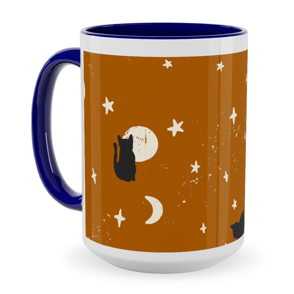 Black Cats - Burnt Orange Ceramic Mug, Blue, , 15oz, Orange, Orange
