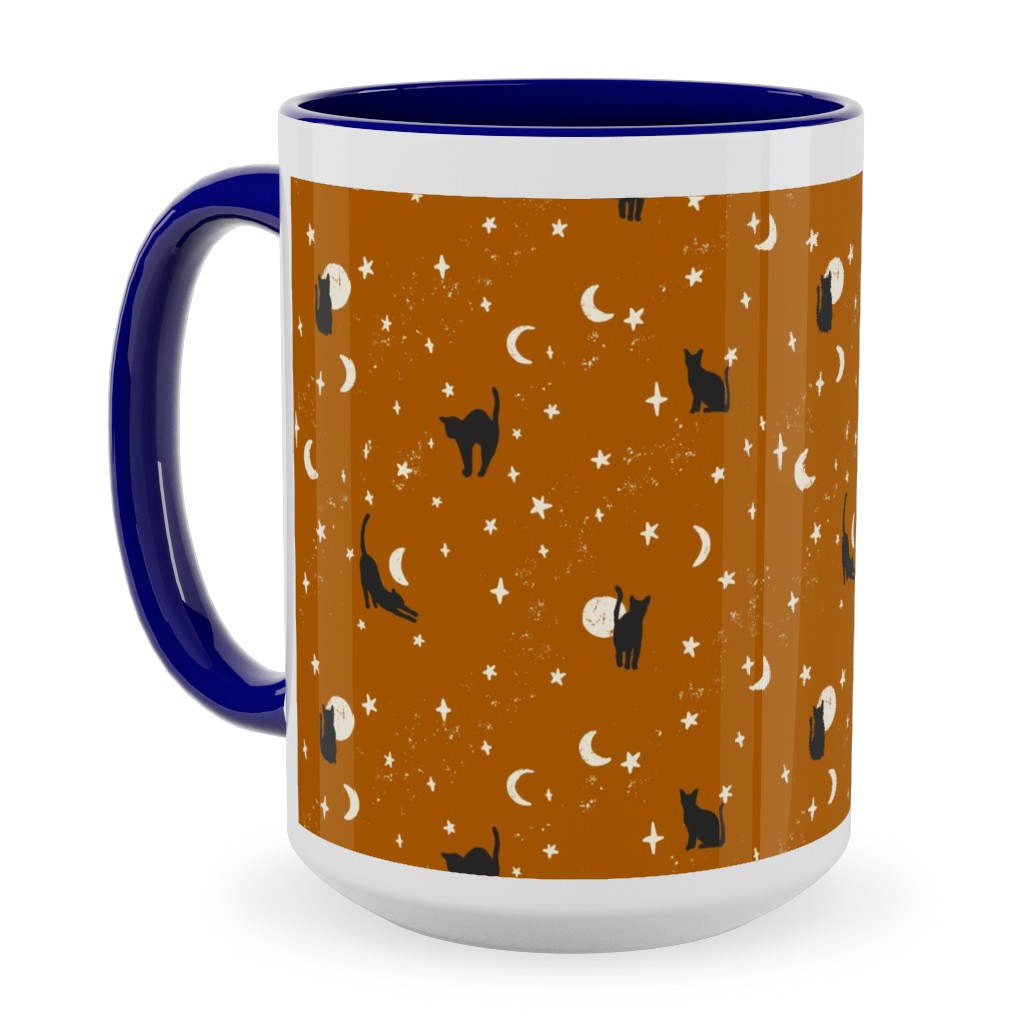 Halloween Black Cats - Orange Ceramic Mug, Blue,  , 15oz, Orange