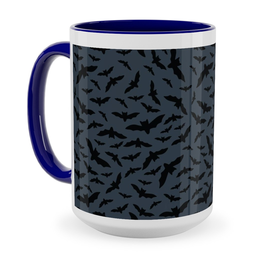 Halloween Black Bats Ceramic Mug, Blue,  , 15oz, Black