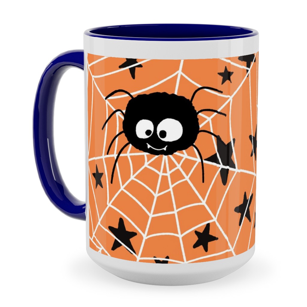 Cute Hand-Drawn Spider Halloween - Orange Ceramic Mug, Blue, , 15oz, Orange, Orange
