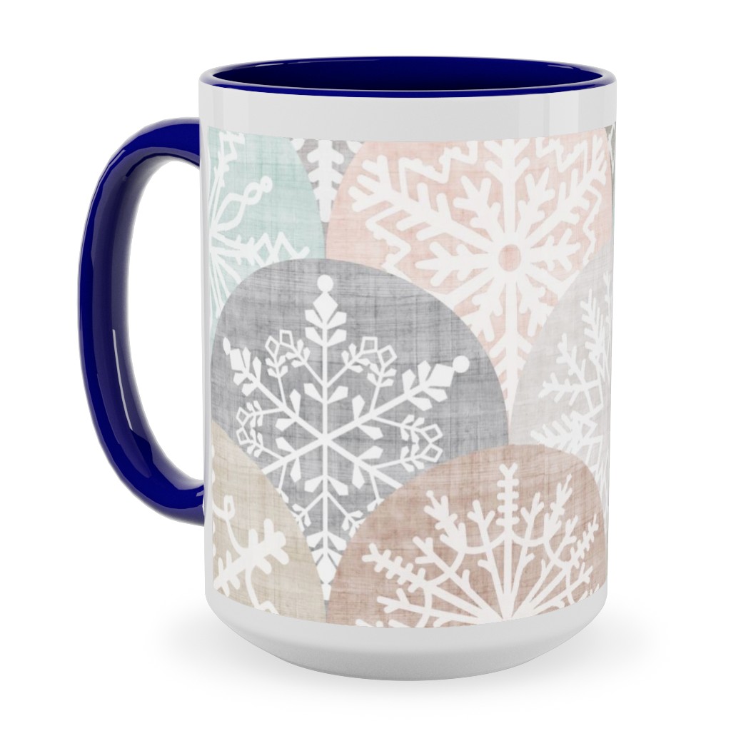 Winter Snowflake Scales - Neutral Ceramic Mug, Blue, , 15oz, Beige, Pearl