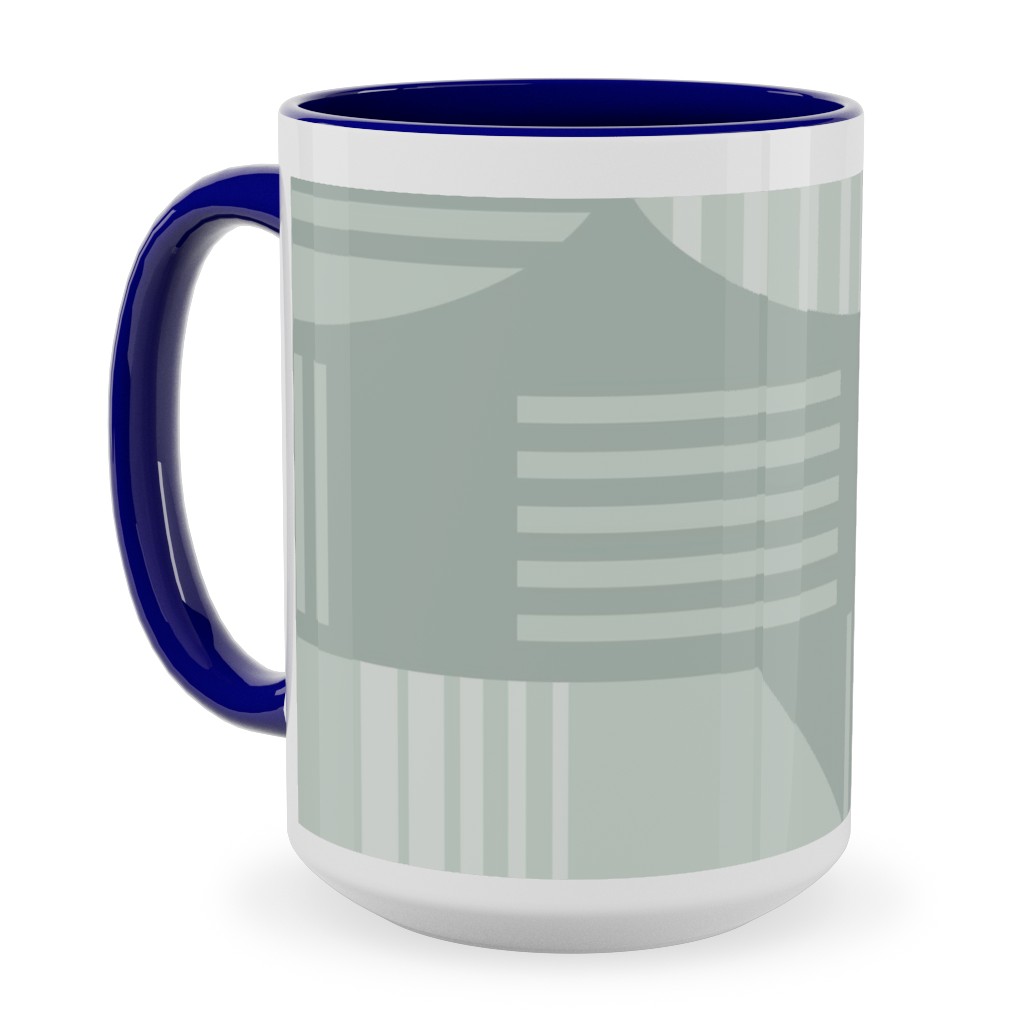 Ovals and Arrows - Neutral Sage Ceramic Mug, Blue, , 15oz, Green, Classic Green