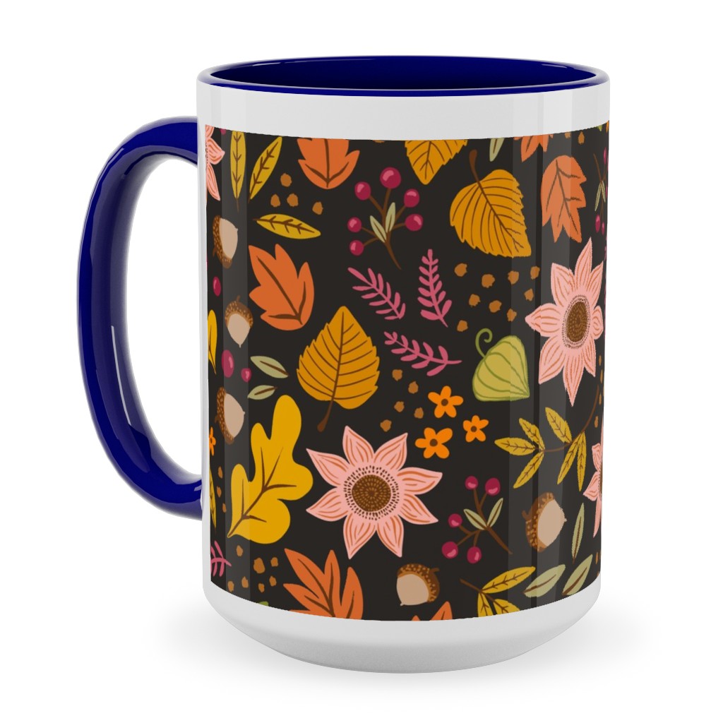 Autumn Floral - Dark Ceramic Mug, Blue, , 15oz, Multicolor