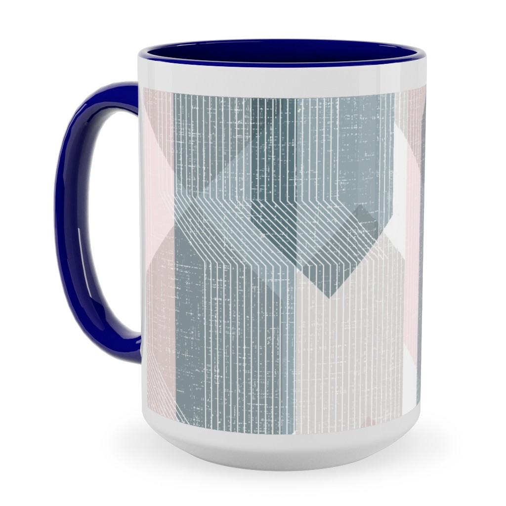 Deco Mod Hex Reflections - Sorbet Ceramic Mug, Blue, , 15oz, Gray, Gray