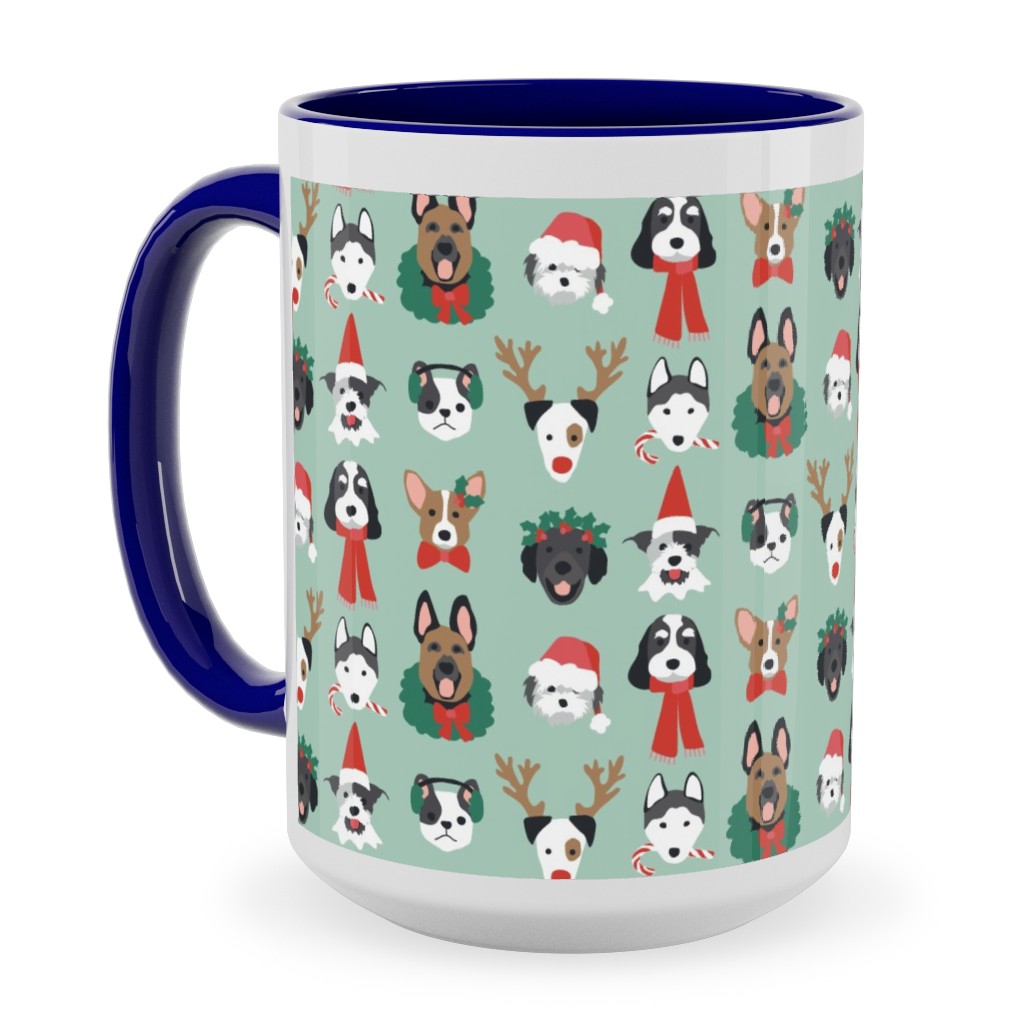 Christmas Holiday Puppy Dogs - Green Ceramic Mug, Blue,  , 15oz, Green