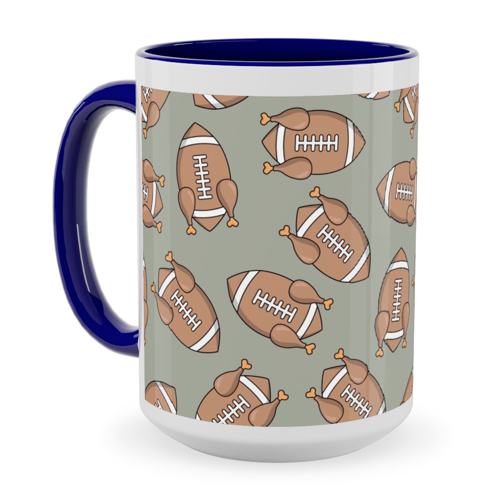 Turkey Football Ceramic Mug, Blue,  , 15oz, Beige