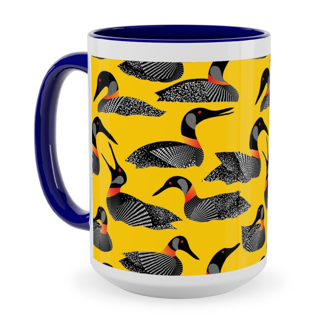 Common Loon of Canada - Yellow Ceramic Mug, Blue, , 15oz, Yellow, Classic Yellow