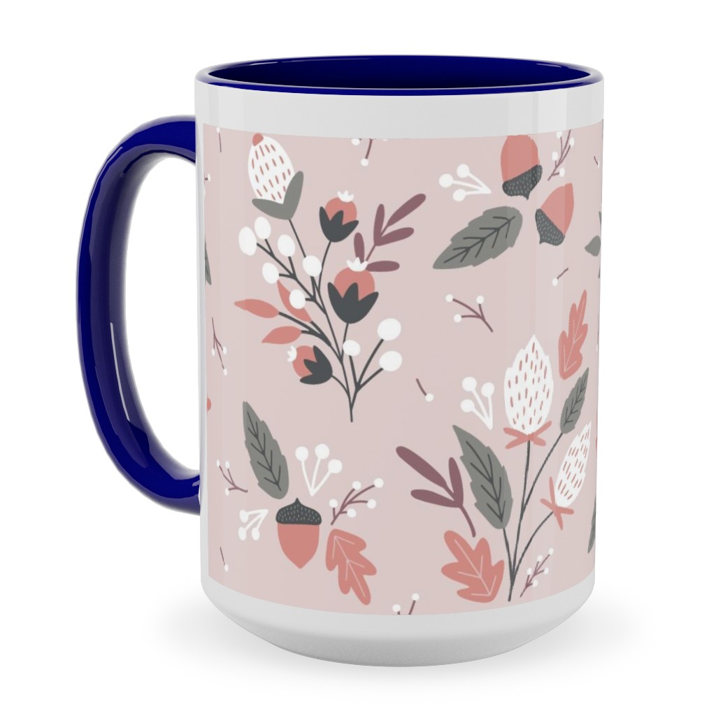 Fall Foliage - Pink Ceramic Mug, Blue, , 15oz, Pink, Bright Pink