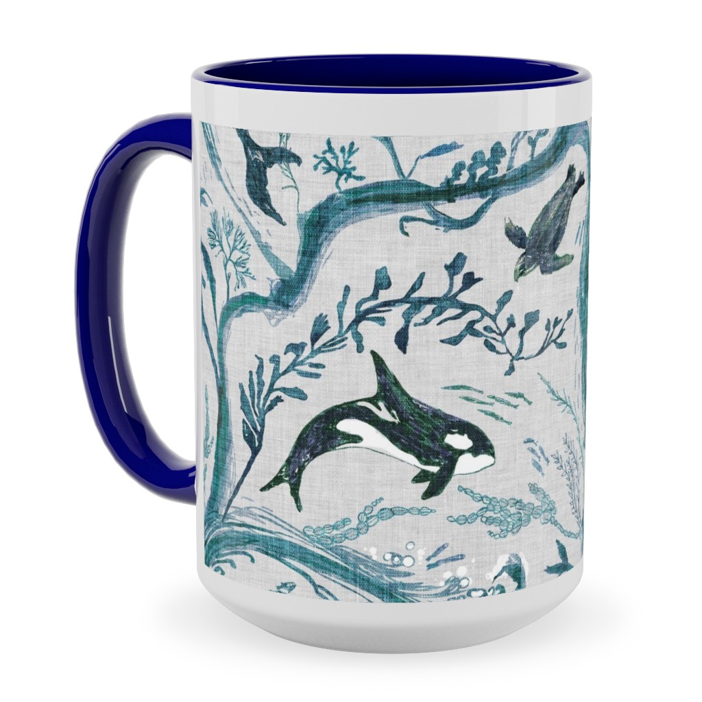 Whale Forest Ceramic Mug, Blue,  , 15oz, Blue