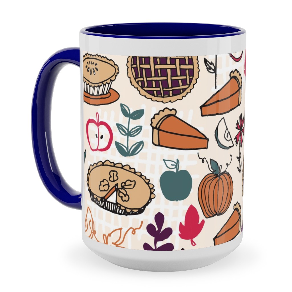 Thanksgiving Apple and Pumpkin Pies Ceramic Mug, Blue,  , 15oz, Multicolor