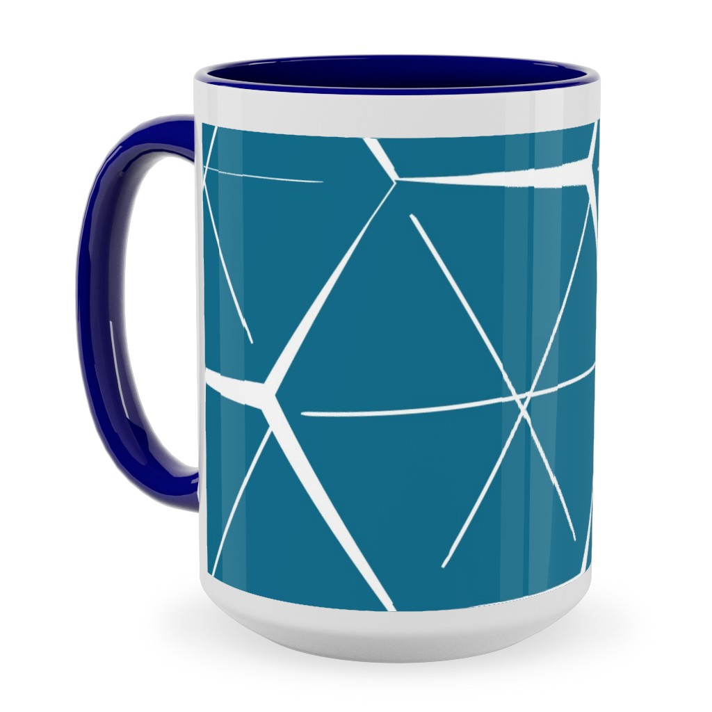 Hexagons - Blue Ceramic Mug, Blue,  , 15oz, Blue