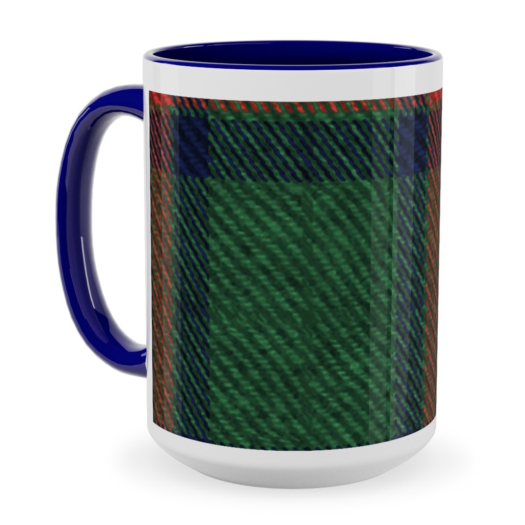 Holiday Tartan Ceramic Mug, Blue, , 15oz, Green, Classic Green