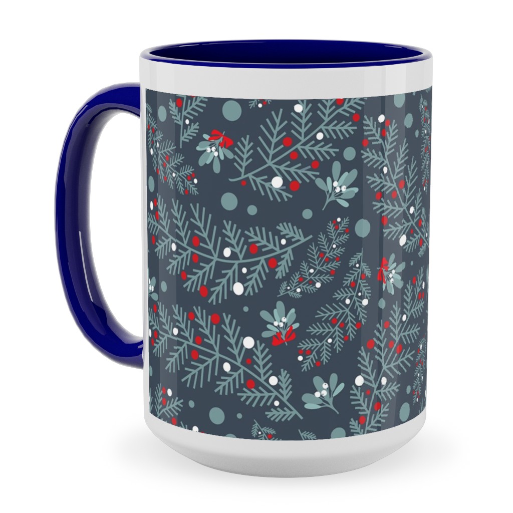 Nutcracker Pines on Blue Ceramic Mug, Blue, , 15oz, Blue, True Blue