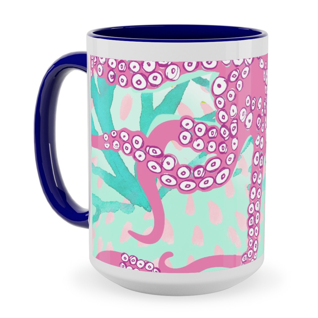 Oceana - Pink and Teal Ceramic Mug, Blue, , 15oz, Multicolor