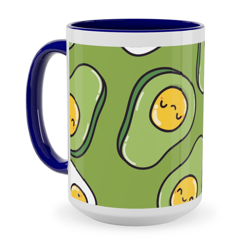 Cute Egg and Avocado - Green Ceramic Mug, Blue, , 15oz, Green, Classic Green