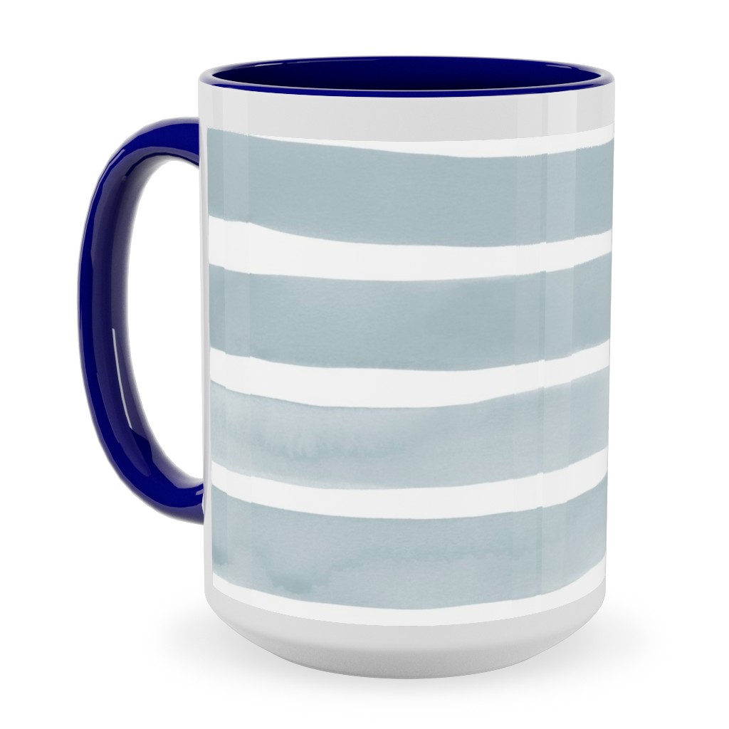 Imperfect Watercolor Stripes Ceramic Mug, Blue,  , 15oz, Blue