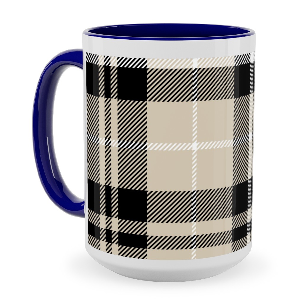 Fall Plaid Ceramic Mug, Blue,  , 15oz, Beige