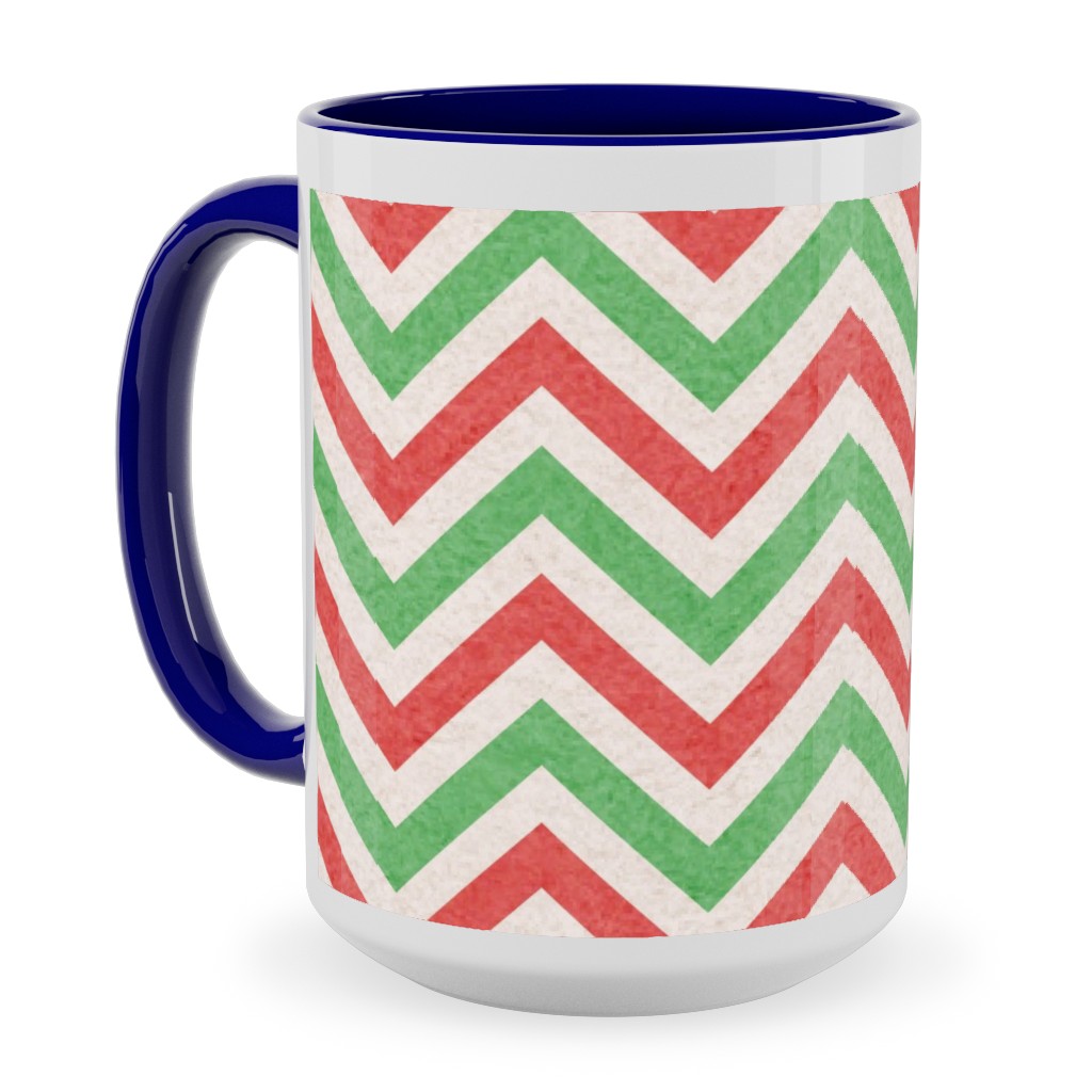 Mottled Holiday Zigzags Ceramic Mug, Blue, , 15oz, Multicolor