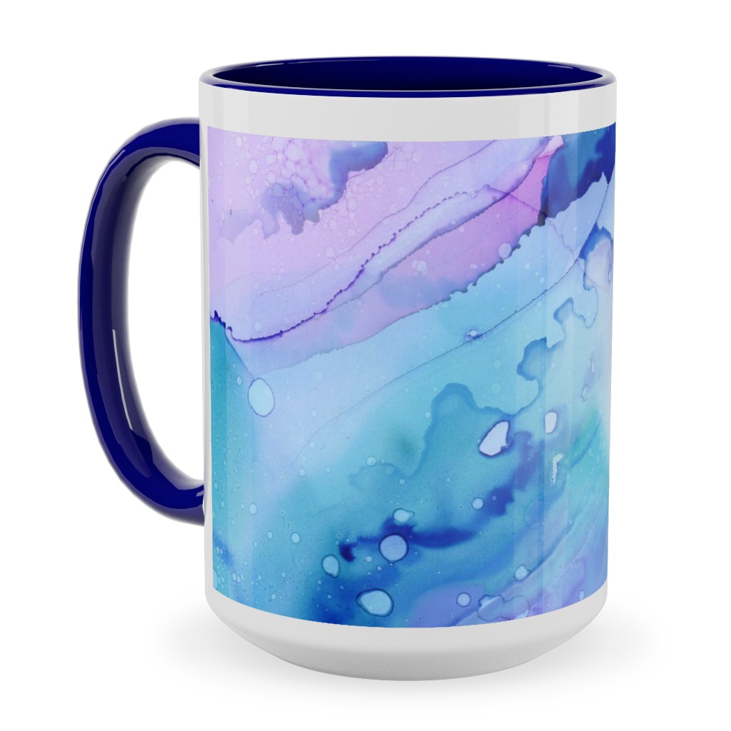 Watercolor Waves - Blue and Purple Ceramic Mug, Blue,  , 15oz, Blue