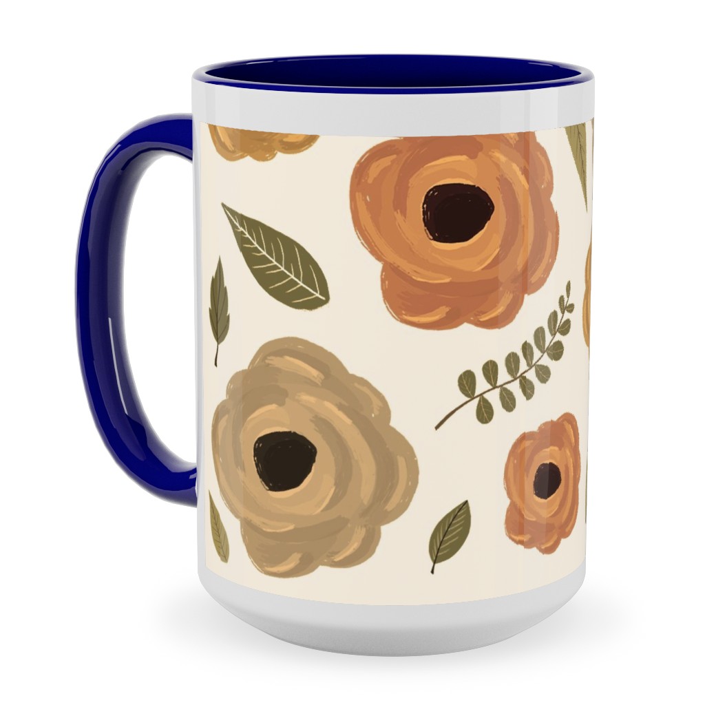 Fall Flowers - Light Ceramic Mug, Blue, , 15oz, Multicolor