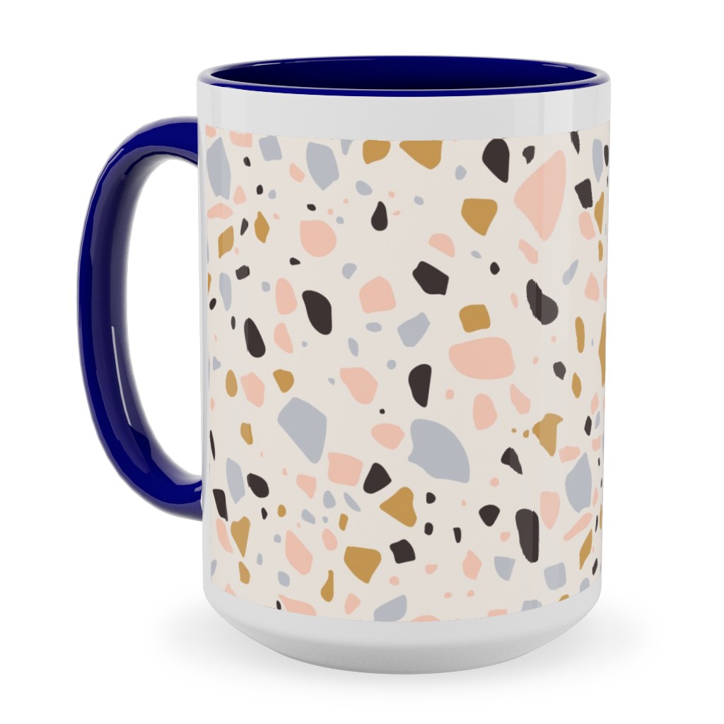 Terrazzo Coral - Gold Ceramic Mug, Blue, , 15oz, Beige, Pearl