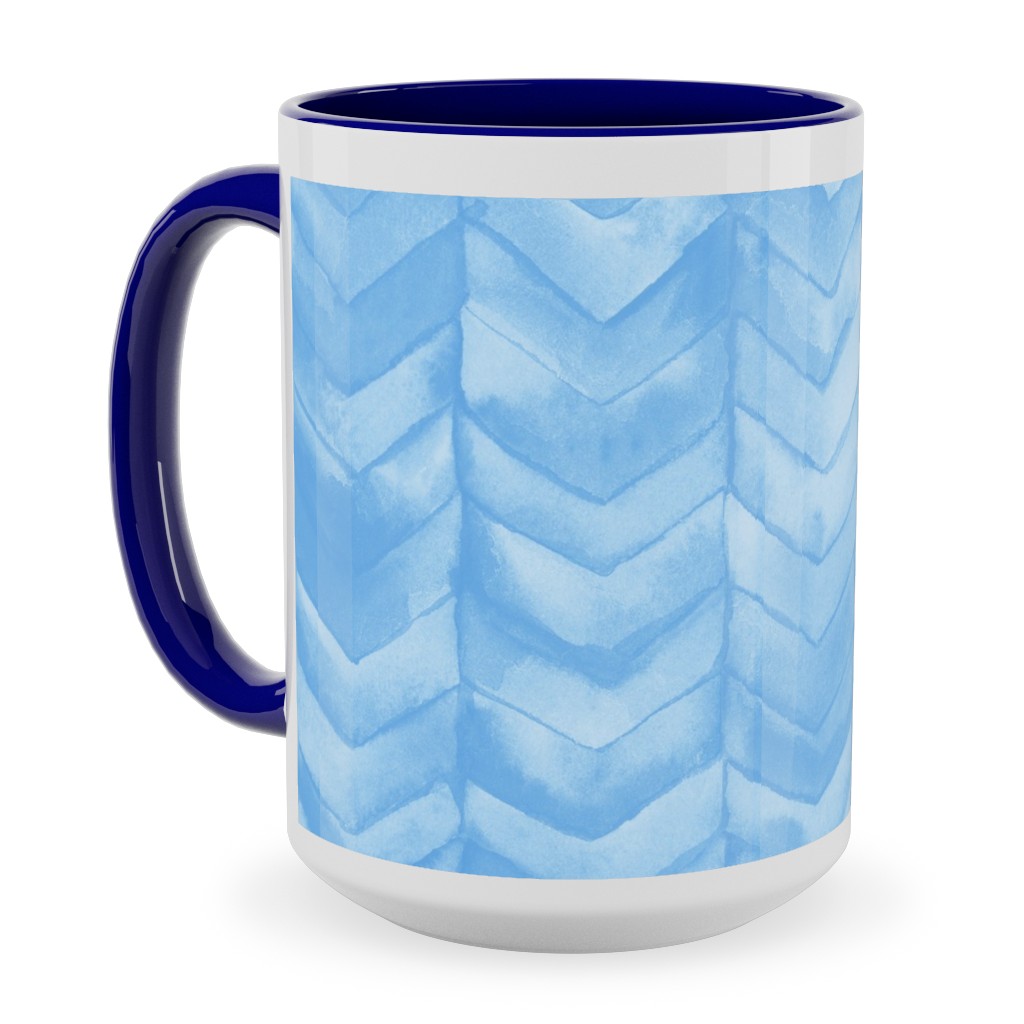 Watercolor Chevron Ceramic Mug, Blue,  , 15oz, Blue