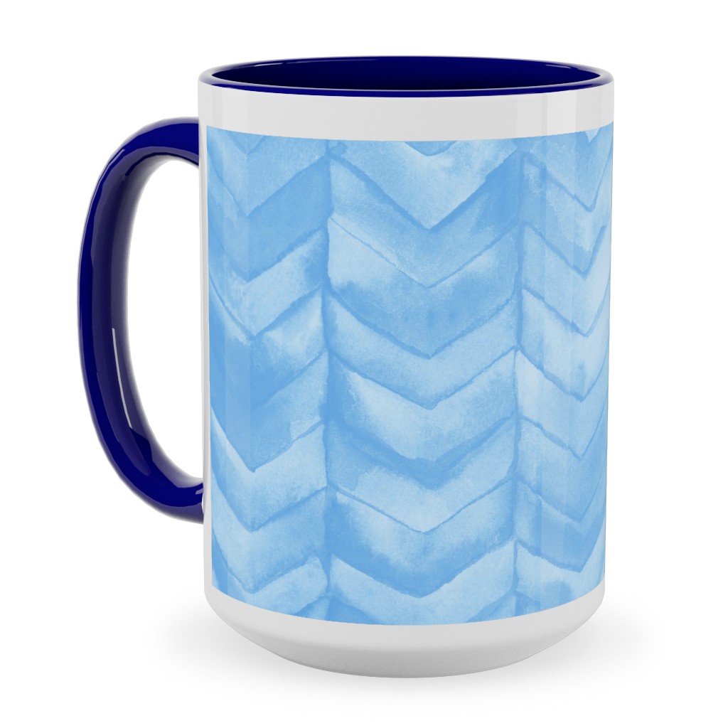 Watercolor Chevron Ceramic Mug, Blue, , 15oz, Blue, Light Blue