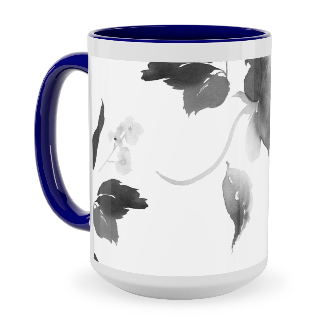 Spring Beginning - Black and White Ceramic Mug, Blue, , 15oz, White, White