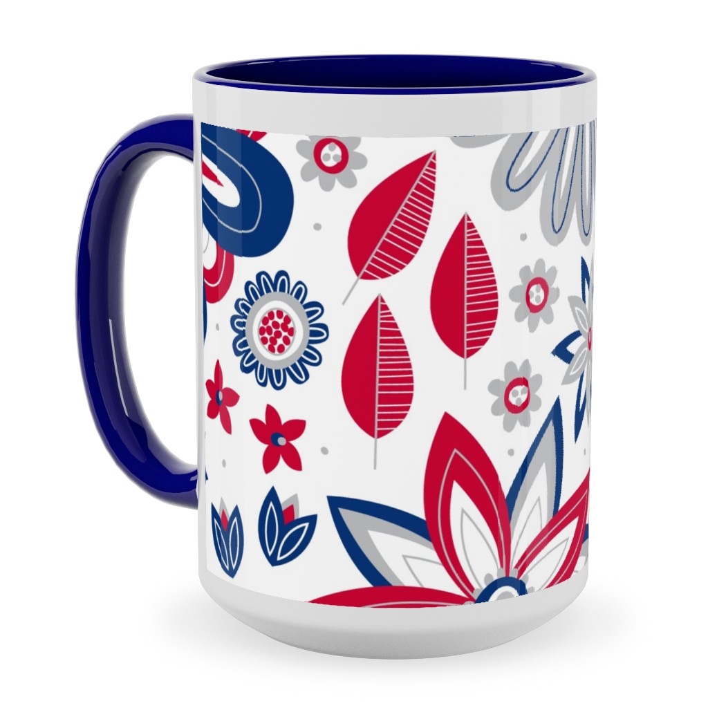 Bohemian Fields - Red, White and Blue Ceramic Mug, Blue,  , 15oz, Red