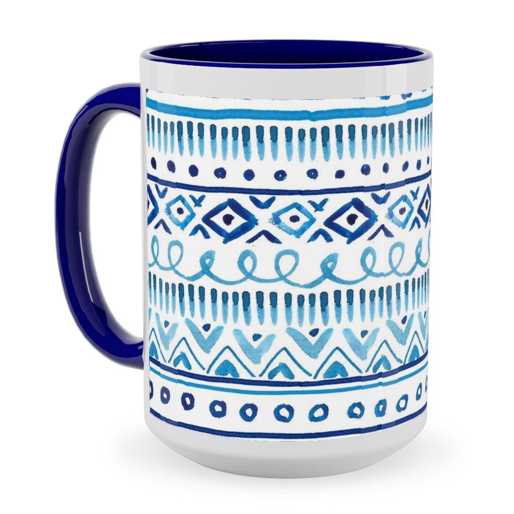 Painted Stripe - Blue Ceramic Mug, Blue, , 15oz, Blue, True Blue