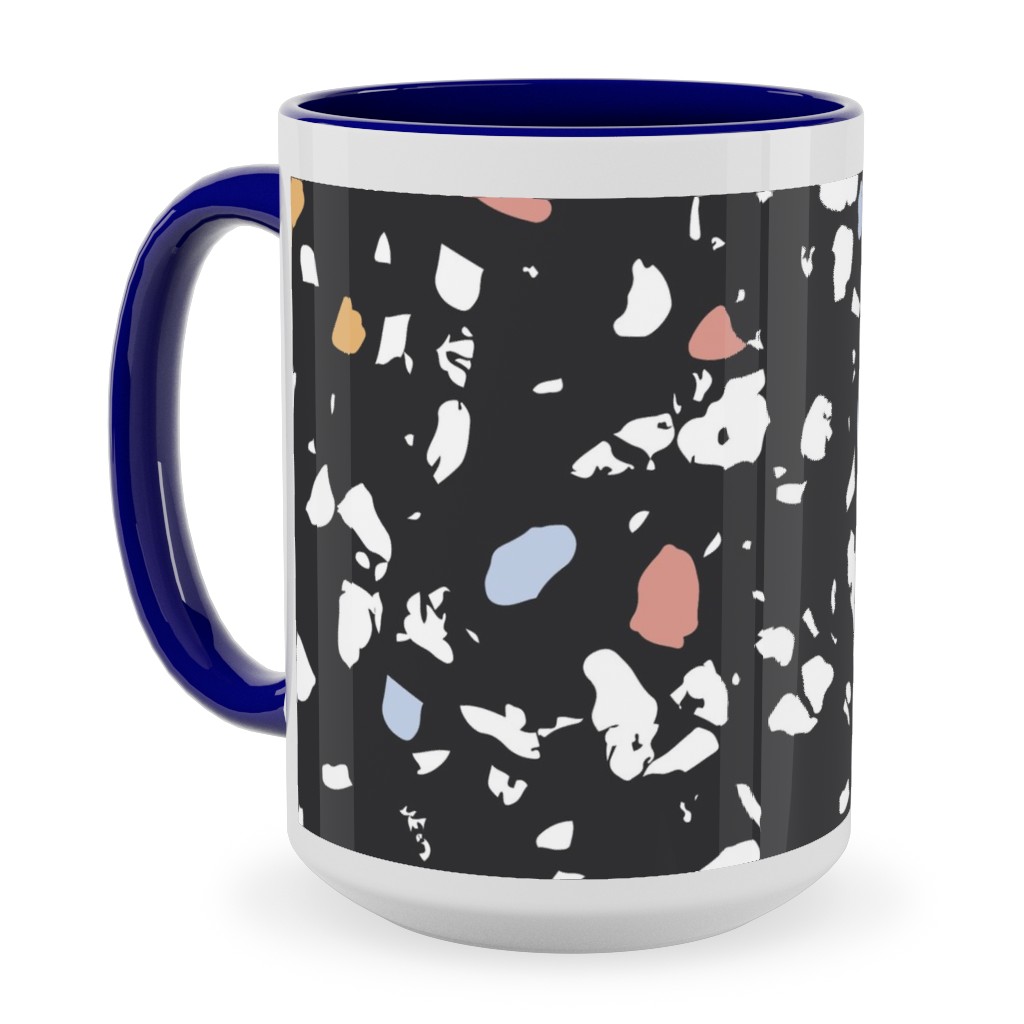 Terrazzo Print - Dark Ceramic Mug, Blue, , 15oz, Black, Black