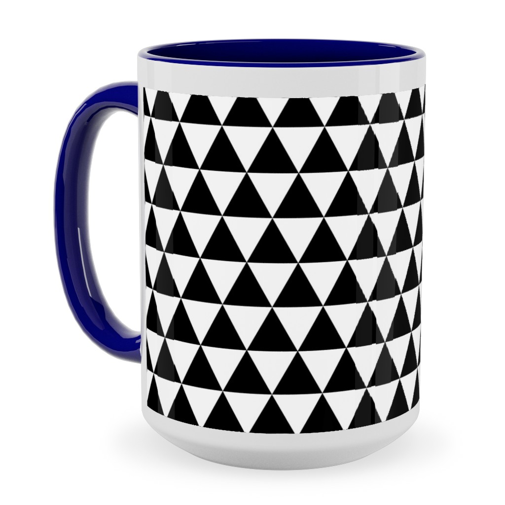 Triangles - Geometric - Black & White Ceramic Mug, Blue, , 15oz, Black, Black