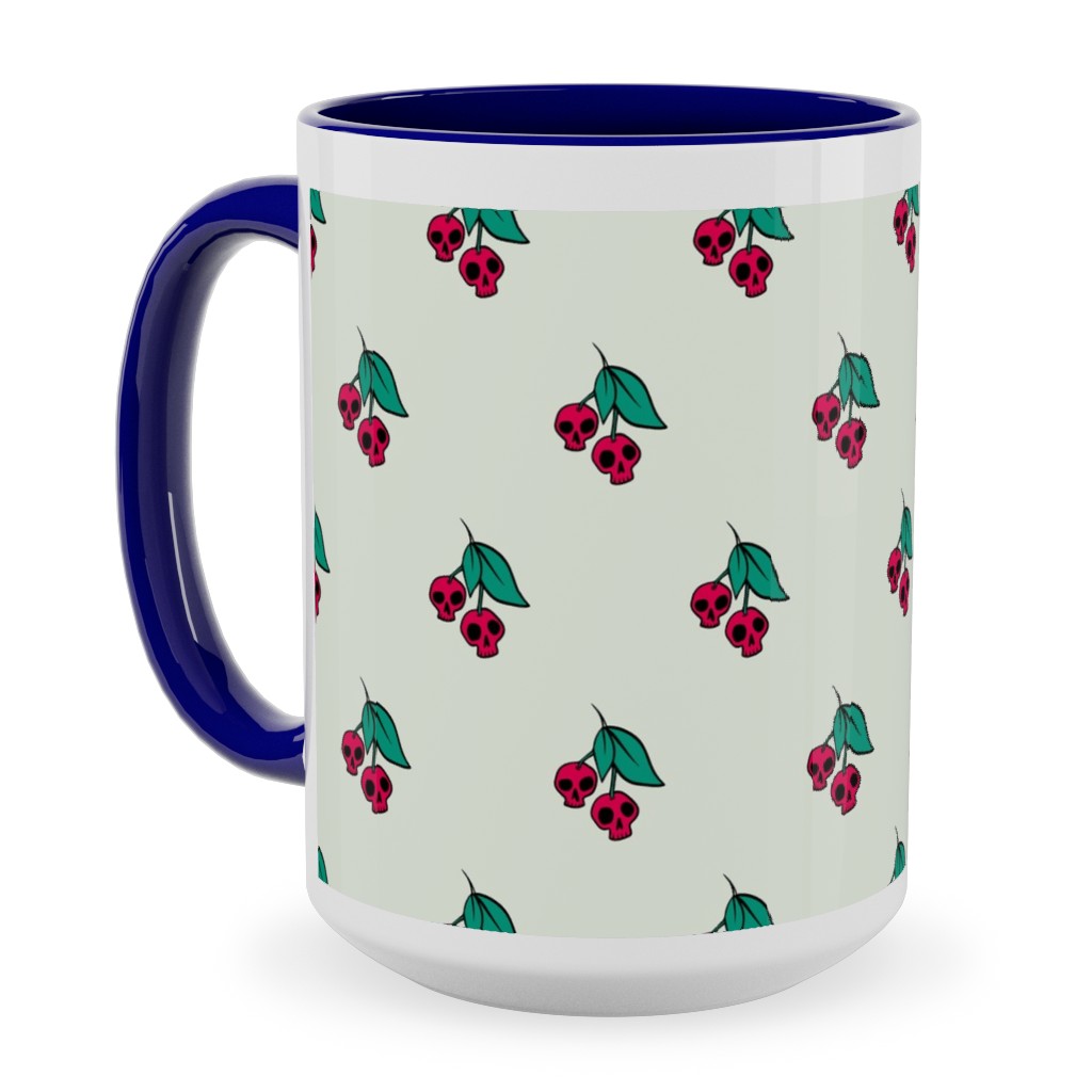 Skull Cherries Ceramic Mug, Blue,  , 15oz, Multicolor