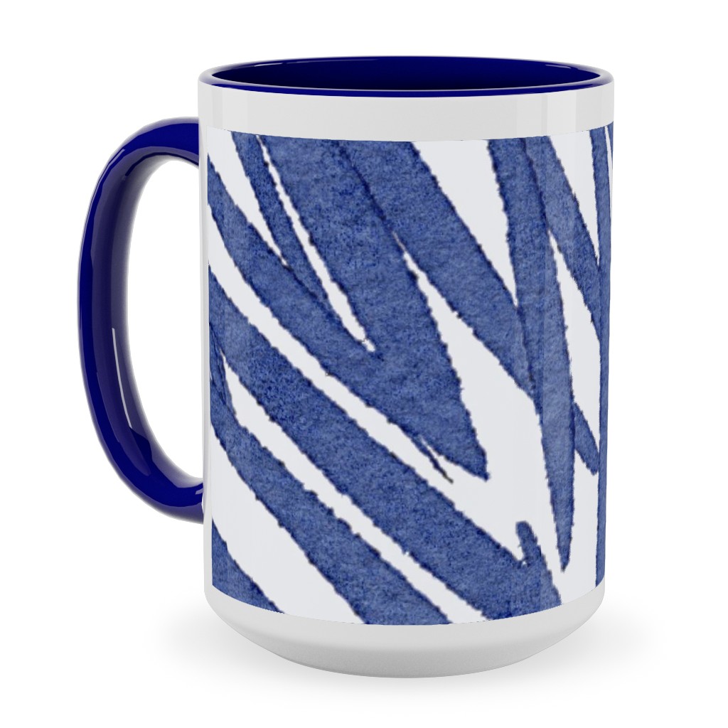 Watercolor Fronds - Cobalt Ceramic Mug, Blue,  , 15oz, Blue