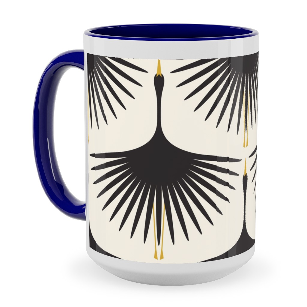 Art Deco Swans Ceramic Mug, Blue,  , 15oz, Beige