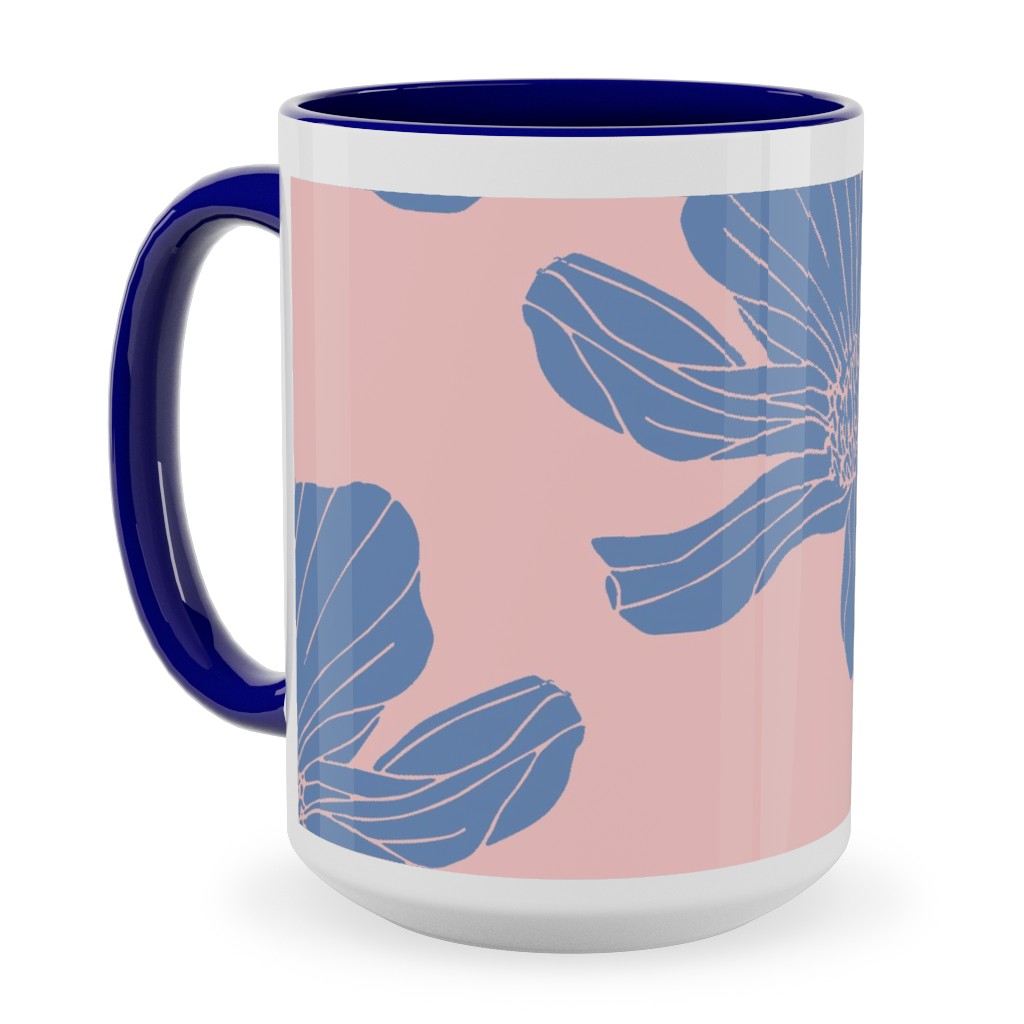 Poppies Ceramic Mug, Blue, , 15oz, Pink, Bright Pink