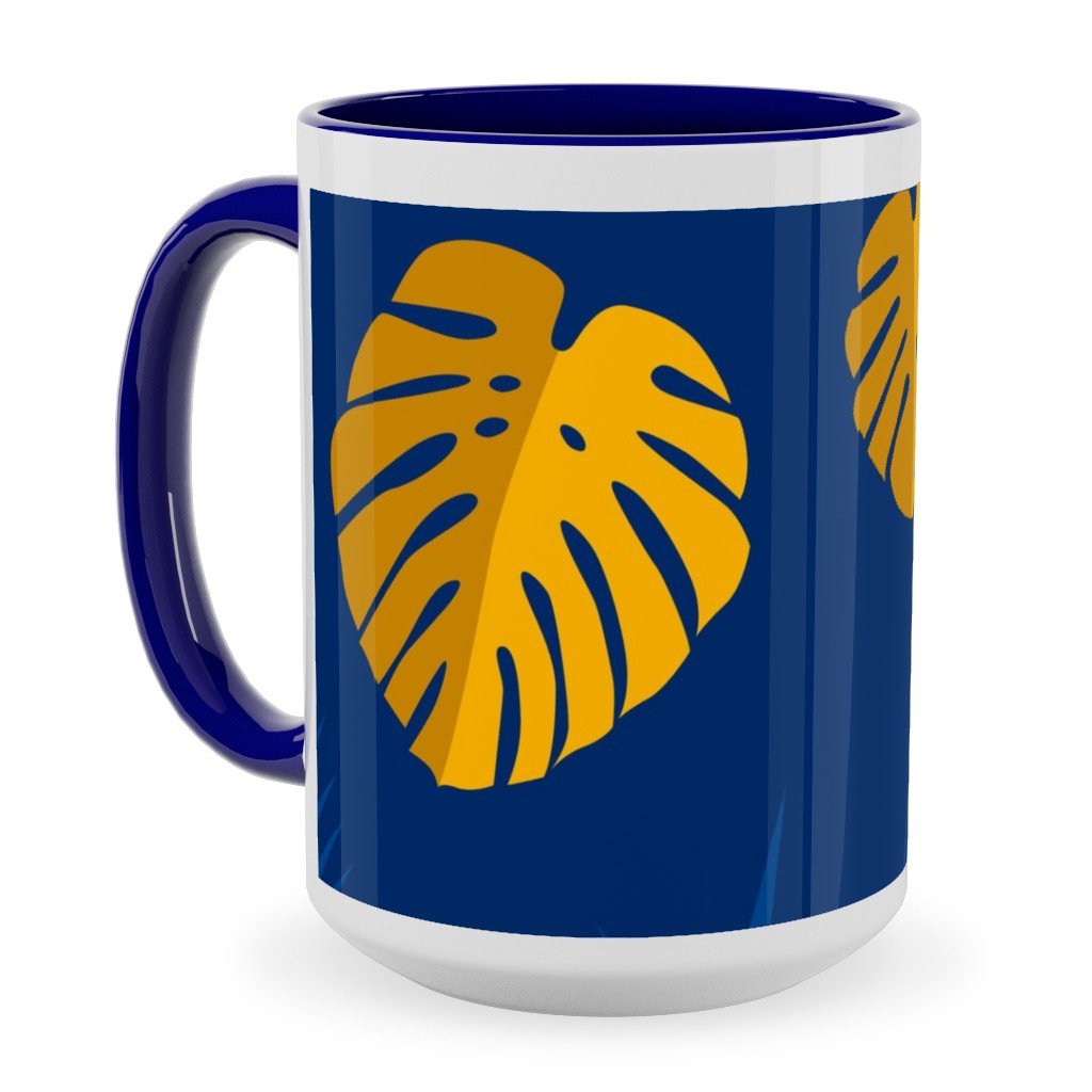 Tropical Leaves - Blue Ceramic Mug, Blue,  , 15oz, Blue