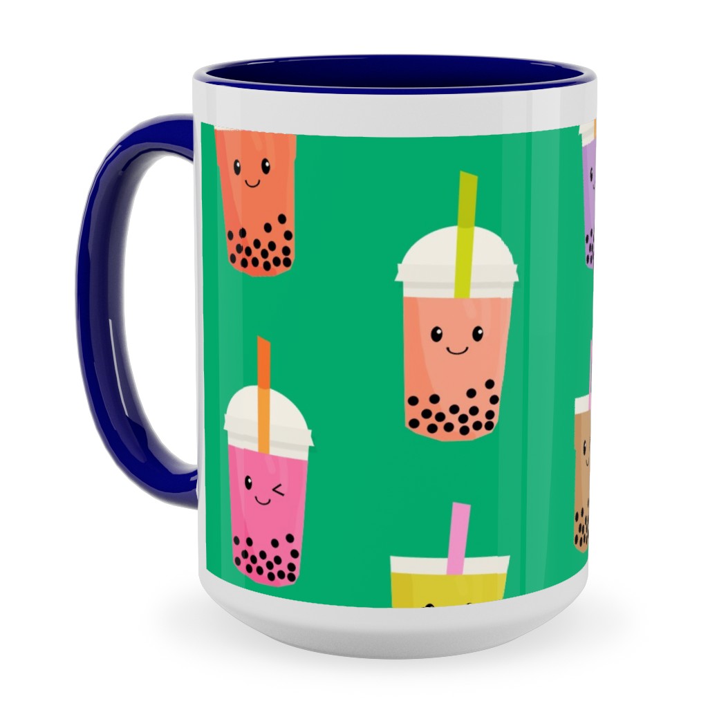 Boba Tea Ceramic Mug, Blue,  , 15oz, Green